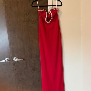 Lulu's Strapless Red Dress with Embellished Neckline